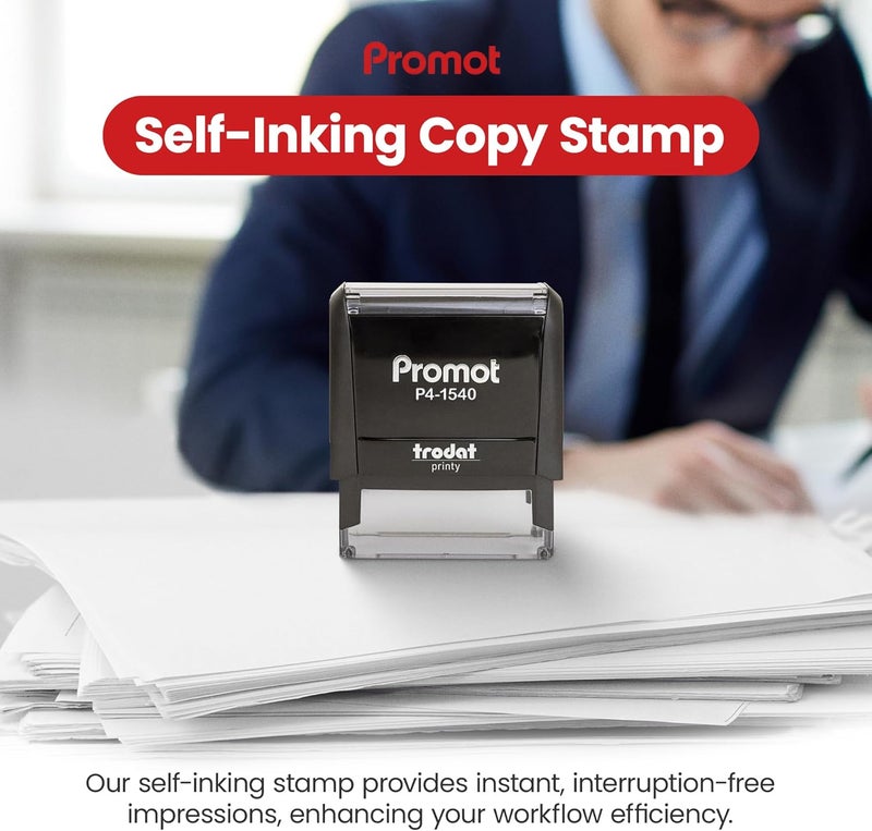 Promot Copy Self Inking Rubber Stamp - Refillable Stampers for Office - Business, Accounting, Bookkeeping, Coding, Legal, Notary, Work, Ordering, Inventory Stamps - Red Ink - Image 2